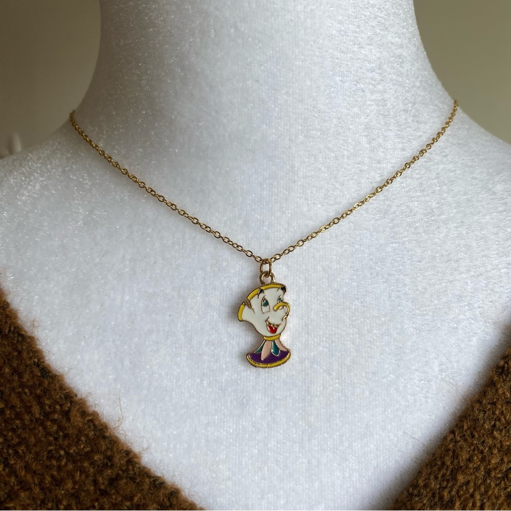 Handmade Chip Beauty & the Beast 18K GOLD PLATED STAINLESS STEEL Necklace Disney - Picture 6 of 9